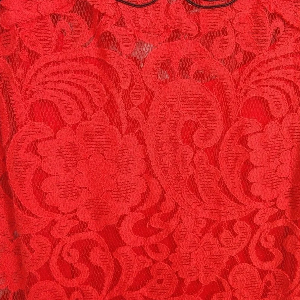 Free People‎ Lace Dreamer Dress Red black Embroidered Boho short sleeve